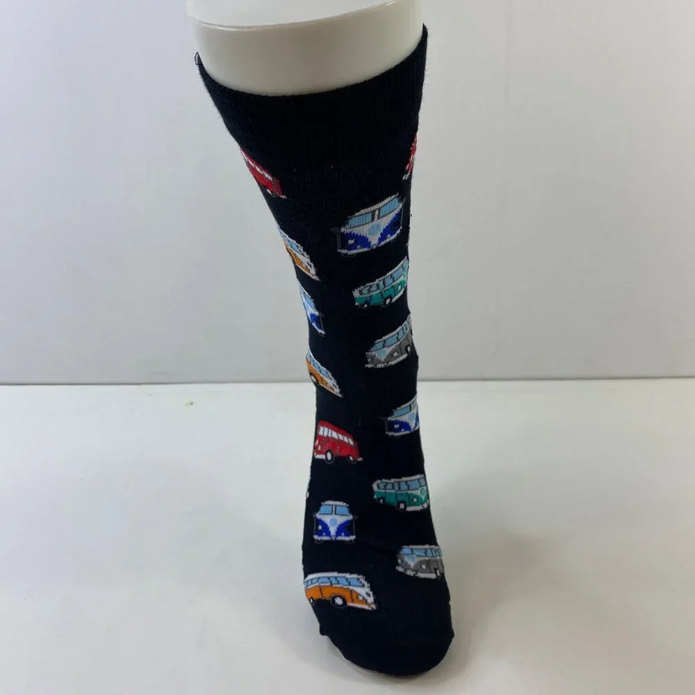 Mens Crew Socks Set 1 Retro Camper Van Print Black Blue Red Orange White